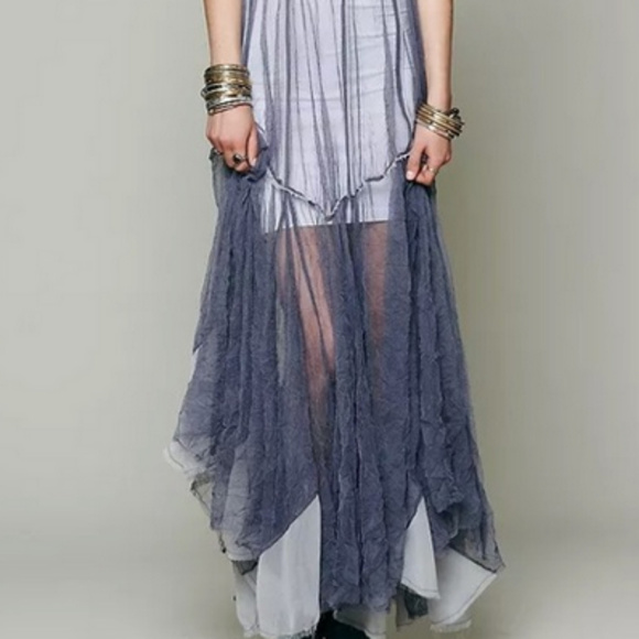 Free People Raw Tulle Maxi Slip dress blue grey - Picture 3 of 7